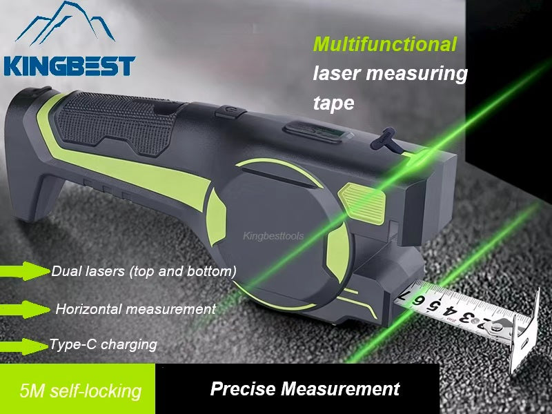 5M Rechargeable Dual-Line High Brightness Green Measure Laser Level Auto-Locking Tape Free Shipping